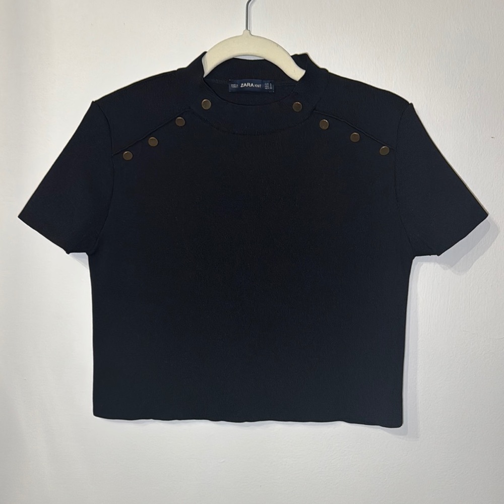 Zara Black Button-Detail Women's Top NWOT